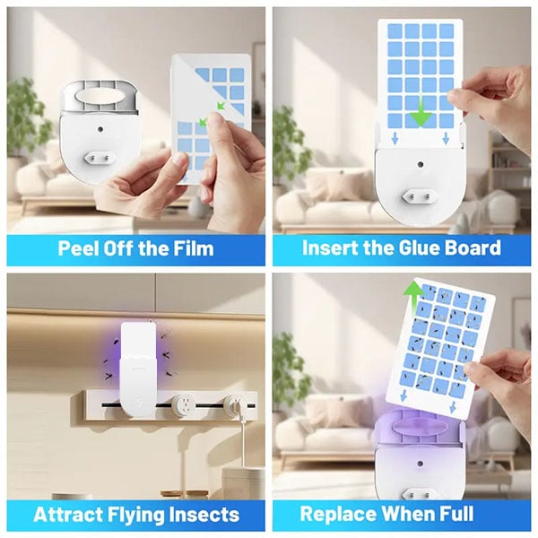 (1 Device + 5 Refills)Fruit Fly Traps for Indoors,Gnat Traps for House Indoor Plug-in Light for Flies