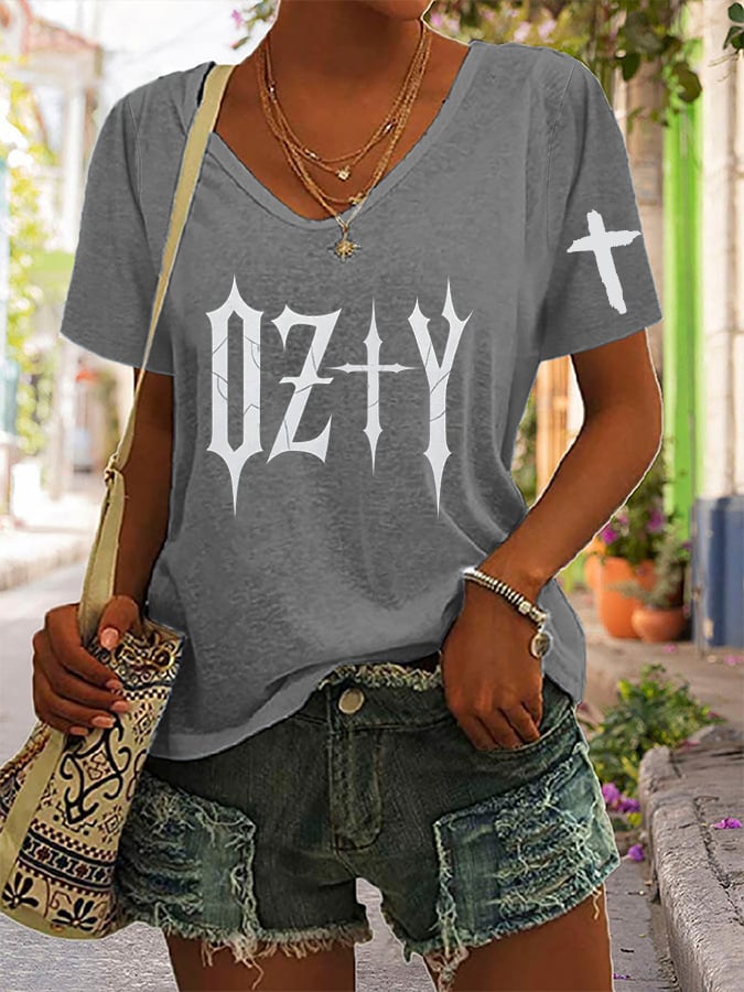 Women's “Hot Singer” Printed V-Neck T-Shirt