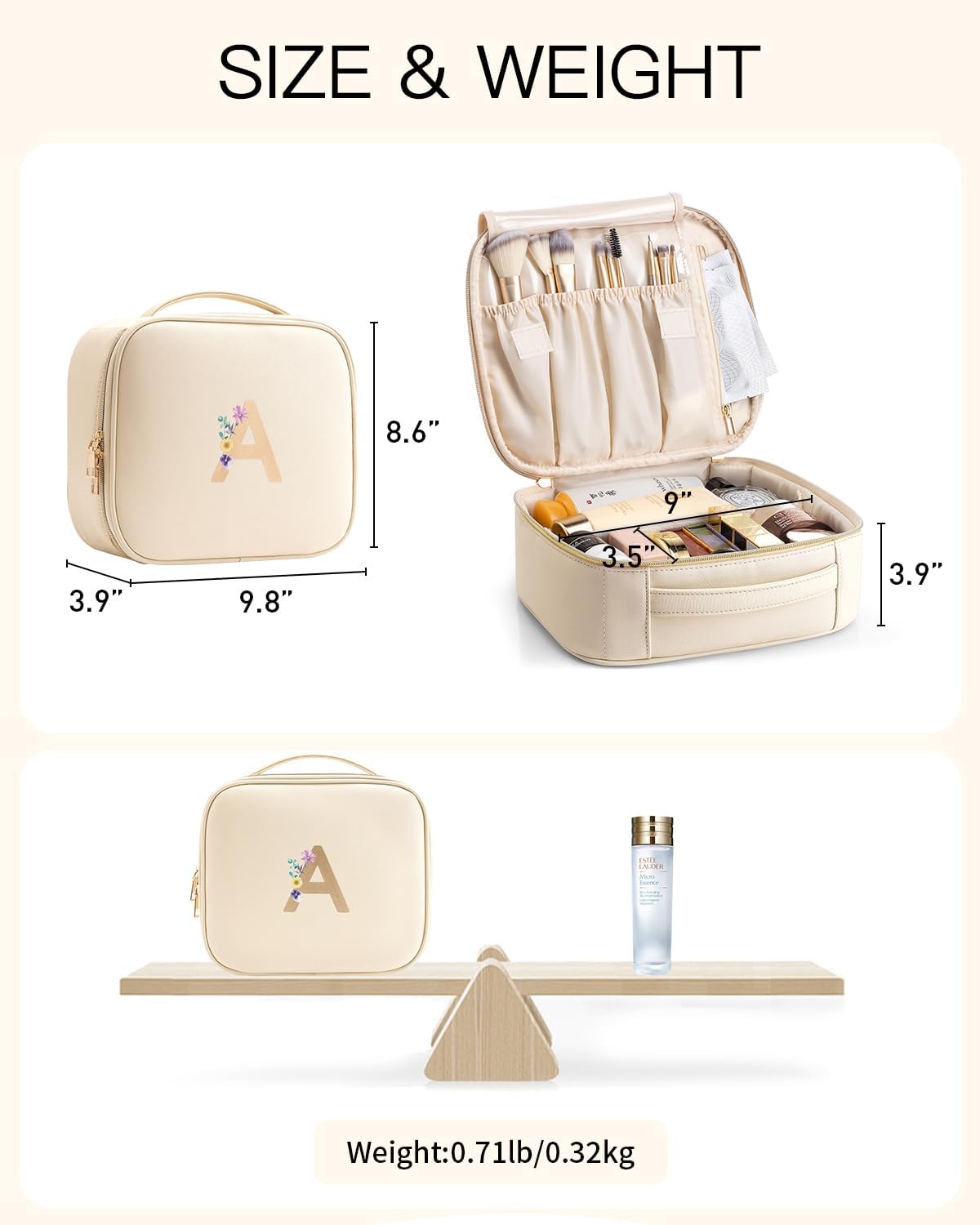 Faye | Travel Makeup Bag with Printed Initials