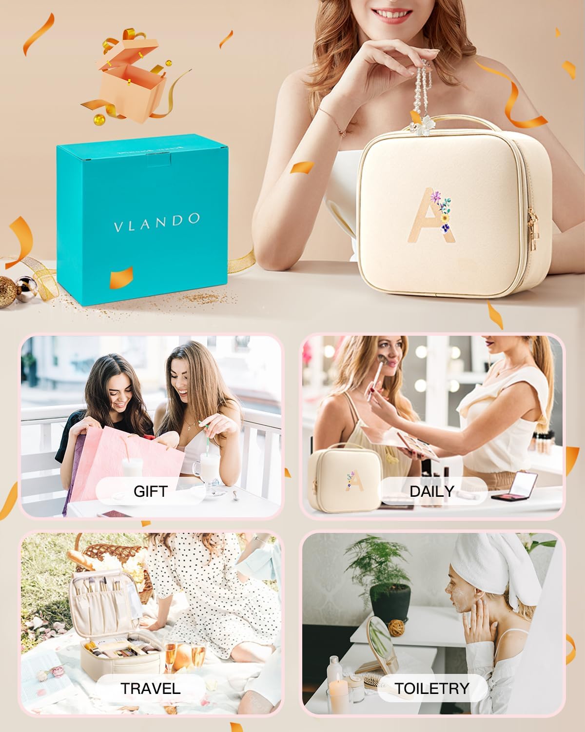 Faye | Travel Makeup Bag with Printed Initials