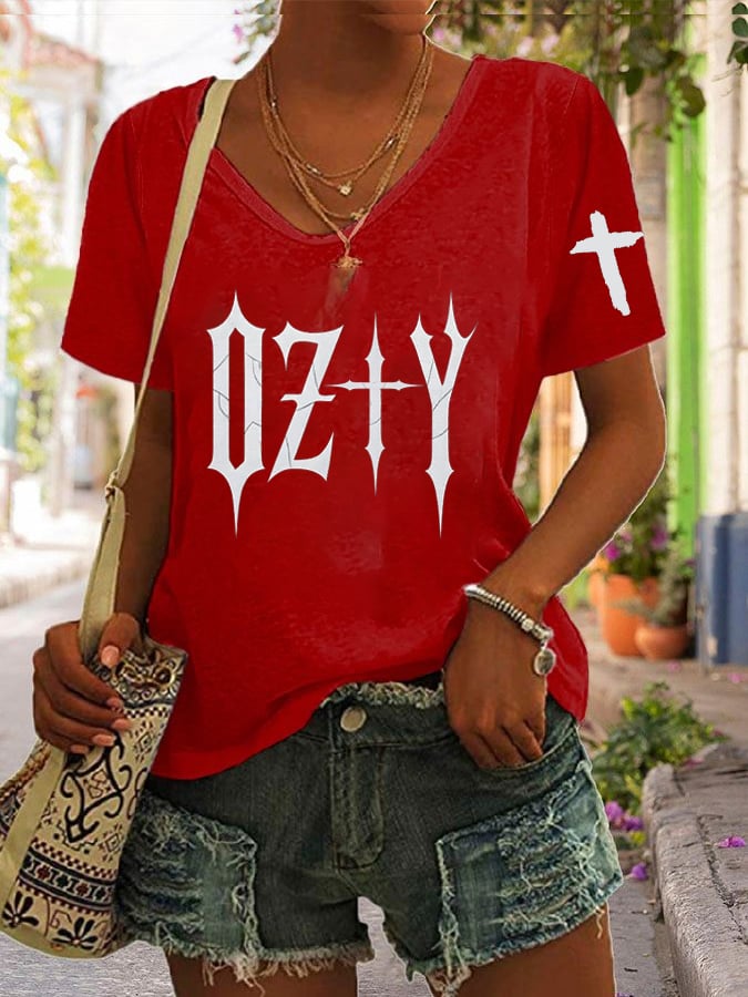 Women's “Hot Singer” Printed V-Neck T-Shirt