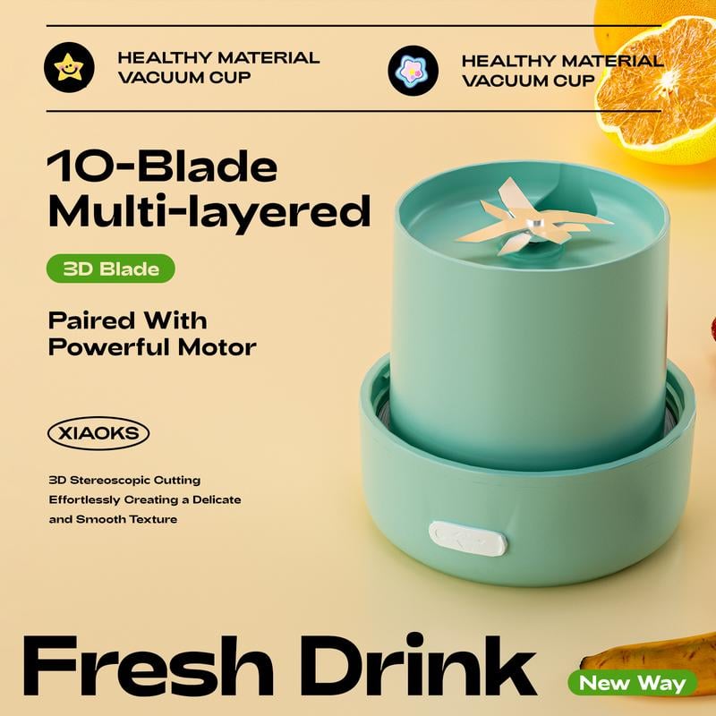 BPA-Free Electric Citrus Juicer 17 oz, Straw, Two Lids, Portable Blender for Smoothies, Shakes