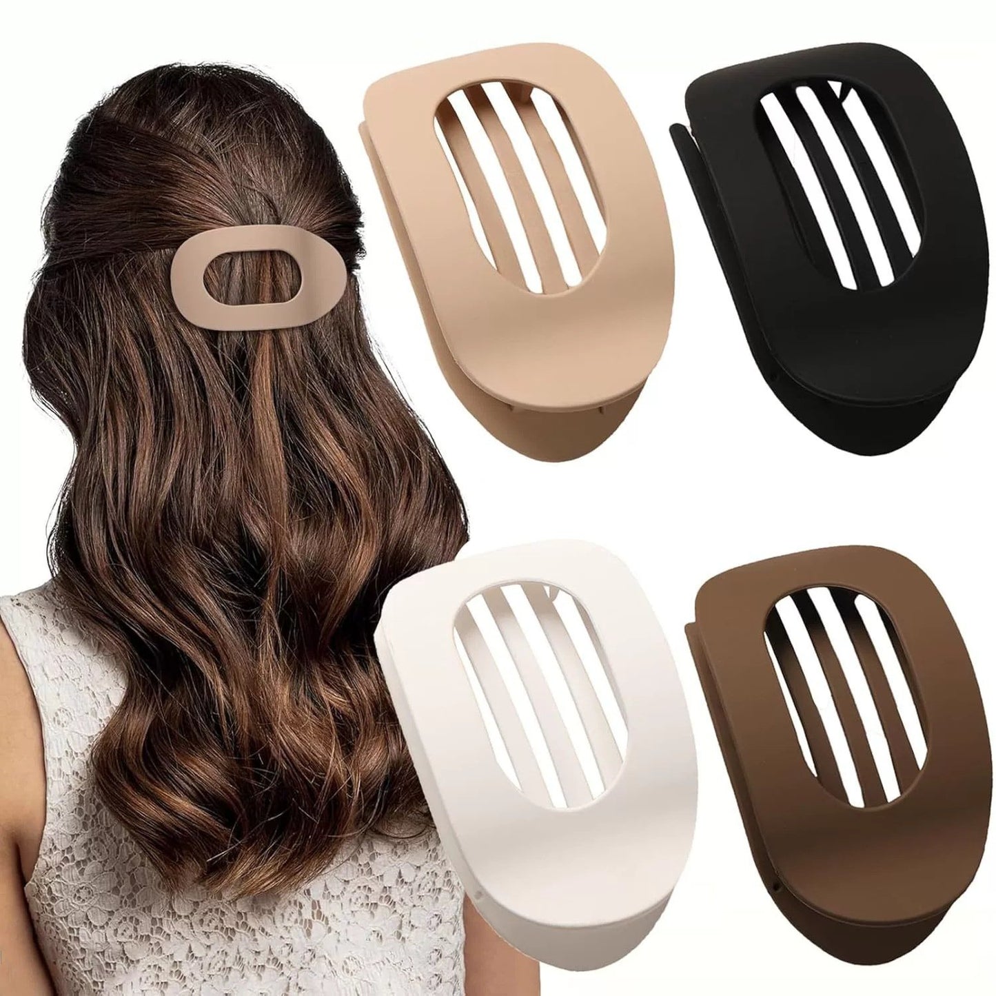 4pcs Solid Color Flat Hair Clips Set – Minimalist Acrylic Barrettes for Women