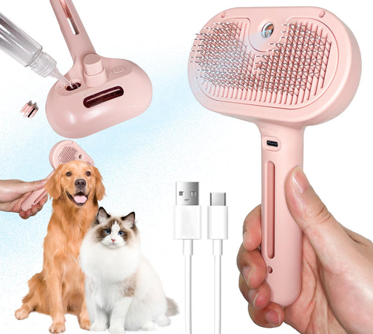 Self-Cleaning Spray Cat Brush for Shedding