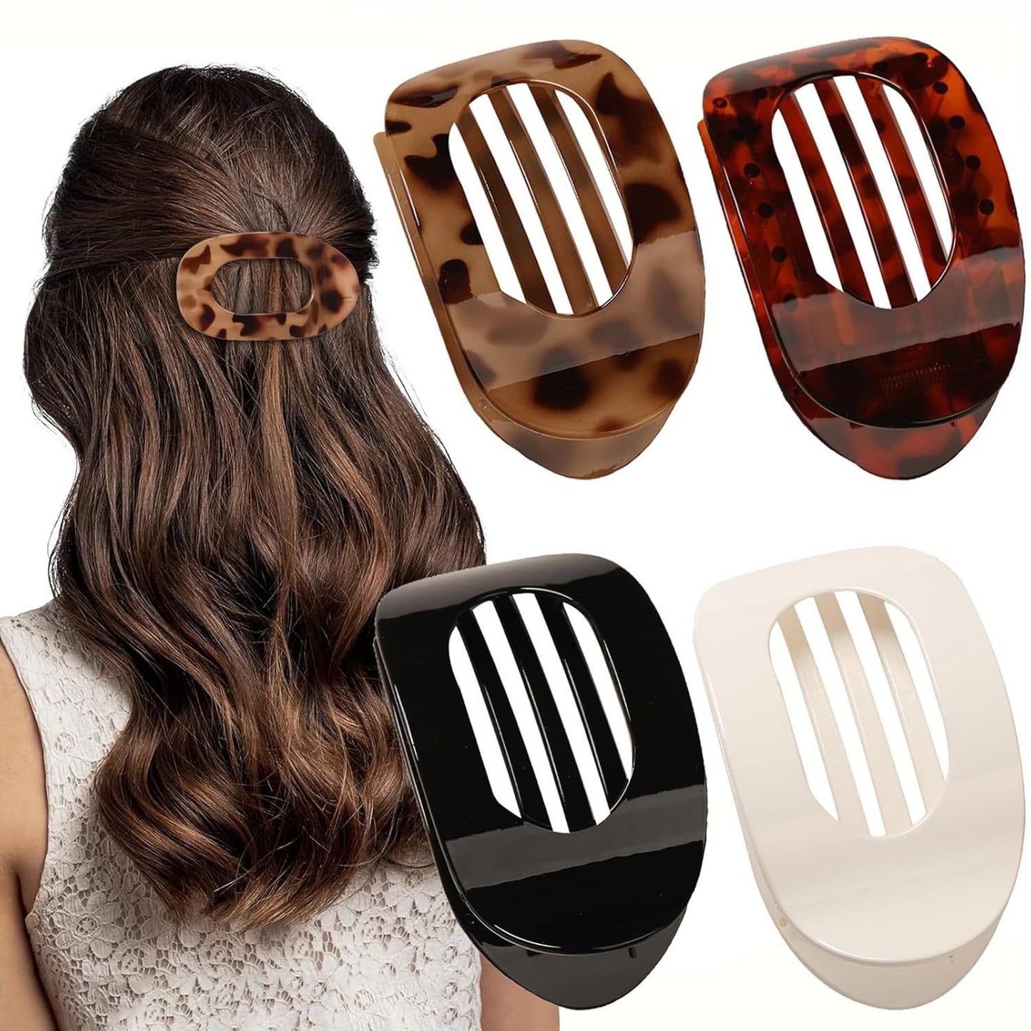 4pcs Solid Color Flat Hair Clips Set – Minimalist Acrylic Barrettes for Women