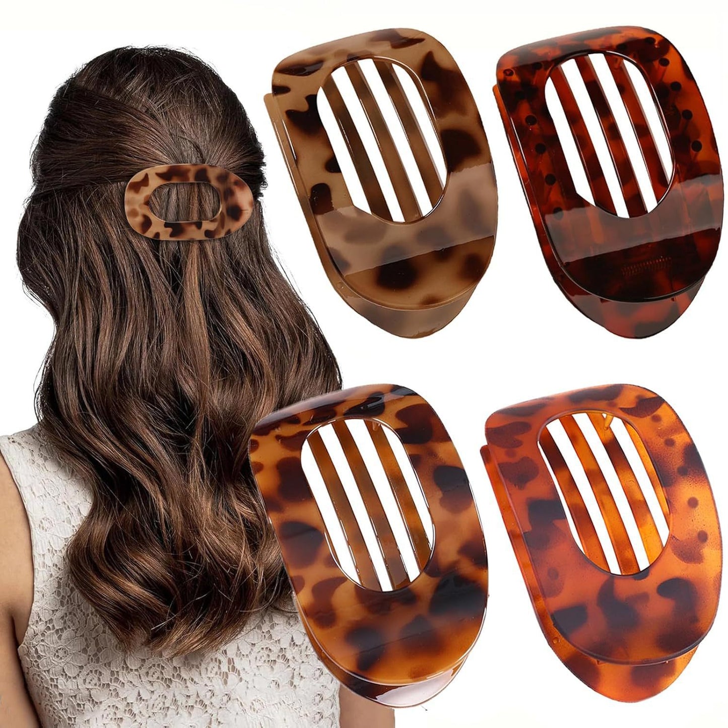 4pcs Solid Color Flat Hair Clips Set – Minimalist Acrylic Barrettes for Women