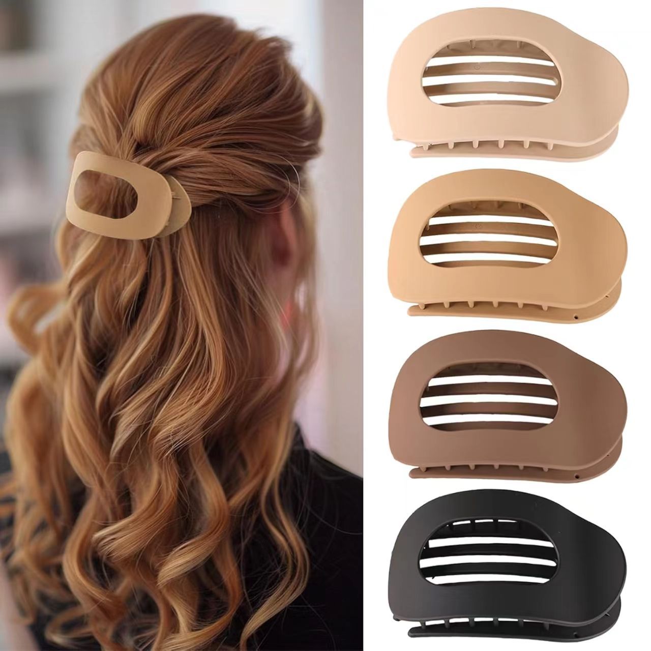 4pcs Solid Color Flat Hair Clips Set – Minimalist Acrylic Barrettes for Women